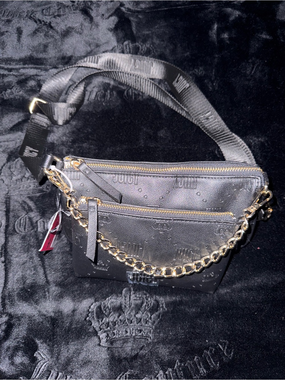 Juicy Couture Black Belt Bag with Gold Chain